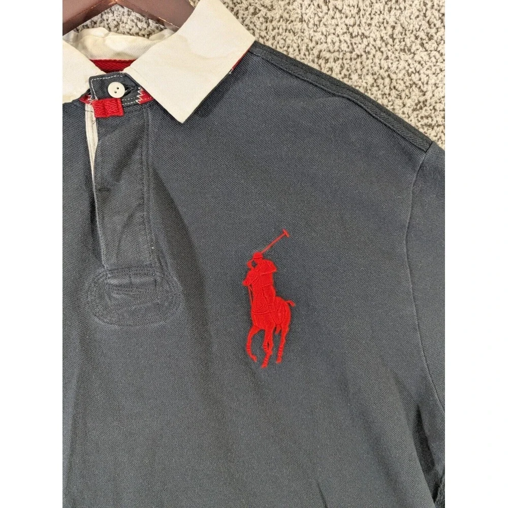Vtg POLO Ralph Lauren Mens Black Polo Shirt Large Embroidered Red Pony Mesh Vent